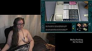 Naked Scarlet with tattoos touches her big tits and ass