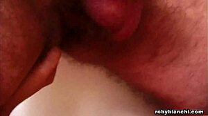 amateur whore fucks and cums on tits in front of camera