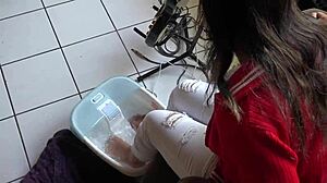 Asian Barefoot Foot Bath Massage