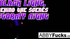 Abigal Mac and Ava Addams share oral and anal lesbian sex under black lights