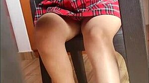 Beautiful Colombian model Nataly de la Uba in miniskirt upskirt at university