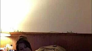 this sexy little 18+ girl does a strip dance and teases with masturbation