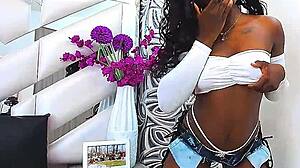 Ebony teen Alisha Phoebe cums with two toys in double penetration