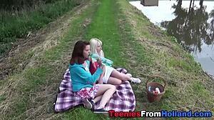 Smalltits teen 18+ lez tasted her ass and fingered outdoors