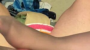 i give my husband a footjob in grey reinforced toe pantyhose