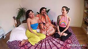 real amateur lesbian threesome party with toys and cum