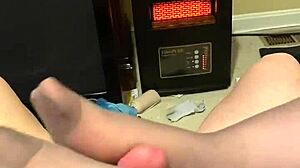 i give my husband a footjob in grey reinforced toe pantyhose