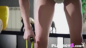 petite blonde teen gerda shows her big ass while working out