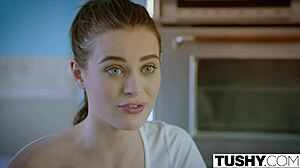 Lana Rhoades teases with an intriguing anal show in stockings and lingerie.