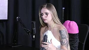 Blonde beauty naty varga in sheer red shares handjob techniques before sucking cock in swingers group