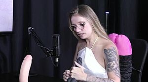 Blonde beauty naty varga in sheer red shares handjob techniques before sucking cock in swingers group