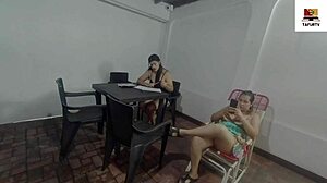 Latina brunette seduces neighbor for ass licking