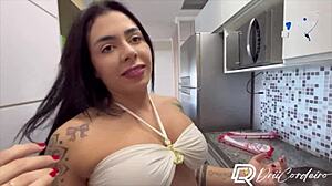 Naughty handyman helps neighbor in kitchen with big cock