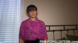 Make humiliate slave with large dildos for training