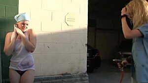 Hot Blonde and Redhead Dive Into Outdoor Lesbian Action