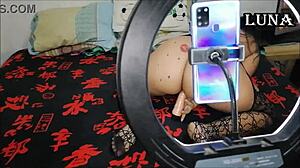 suggestive venezuelan latina teases shaved pussy with dildo in amateur solo call