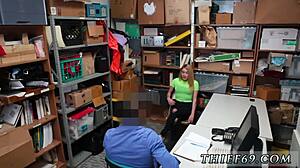 Blonde in uniform strips on webcam, clothes ripped in police roleplay