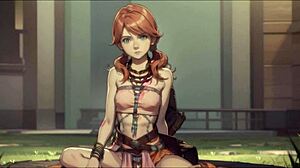 ai generated oerba dia vanille from final fantasy xiii, redhead with natural tits!