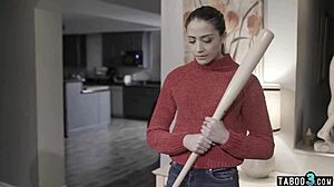 Paranoid teen brunette slammed hard by creepy stranger in rough encounter