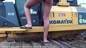 Shy student nervously poses naked for the first time in a corn field