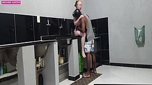 Damn! My friend grabs me in lingerie, we fuck hard in the kitchen with intense black cock action