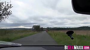 amazing babe getting her pussy owned with a bi guy outdoors