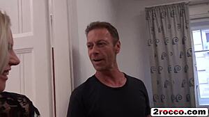 blonde babe gets her mouth gang banged by cocks in group oral session