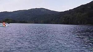 I piss on my panties at the mountain lake in nature