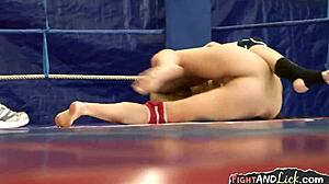 Wrestling Lesbian Babes Strapon Fucking Fight