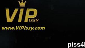 Sultry lesbian chicks sprayed with piss burst wet cunts