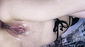 Russian milf with big ass groans during dirty talk orgasm