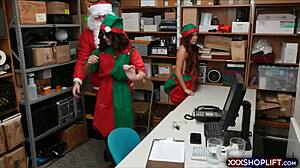 santa catches cute teen shoplifters and fucks them both in the store
