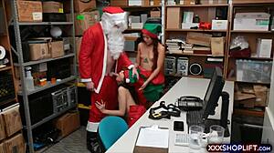 santa catches cute teen shoplifters and fucks them both in the store