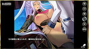 This erotic cartoon scene showcases Huang Gai in formal wear with big boobs and tits.