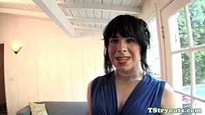 glam shemale jerking off during sex audition