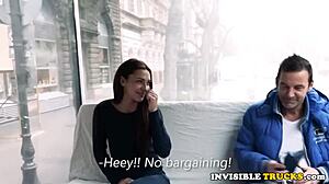 Skinny European Babe Gets Blowjob and Missionary in Public Car