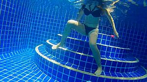 Three Panties In My Pussy, Fucking Black Dildo In Public Pool 😏