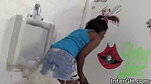 ebony beauty deepthroats interracial cock at glory hole