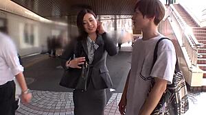 asian ol gives blowjob and rides cock in pickup video