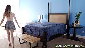 Young babysitter in heels takes big cock doggystyle, ending with facial jizz