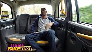 Busty blonde driver gives backseat blowjob