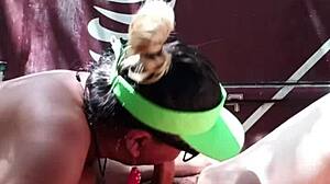 Sexual trans woman plays with fat guy before friend joins