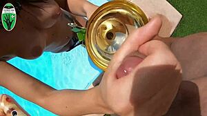 Soccer girl jerks off with trophy in pov