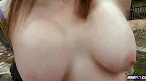 Sexy mature woman with red hair and large busts loves to ride her man