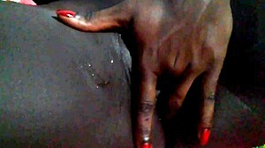 Juicy black pussy all covered in cum, clit pink inside!