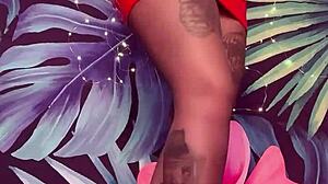 Tease in pantyhose and latex dress