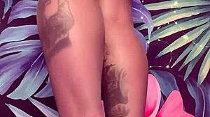 Tease in pantyhose and latex dress