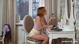 Young girl fingers her hairy wet pussy to orgasm