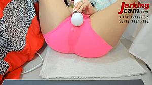 Big Boobs Latina Teen Squirts Intensely In Pink Shorts During Masturbation