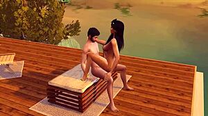 I relax on the Spanish beach with a blowjob and cowgirl riding in Sims 4 world fuck tour.